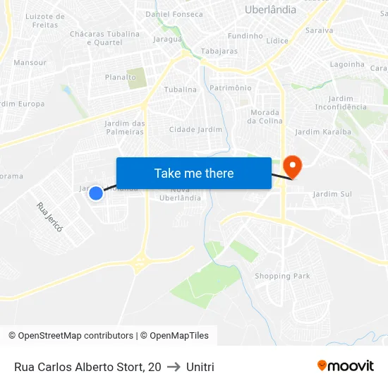 Rua Carlos Alberto Stort, 20 to Unitri map