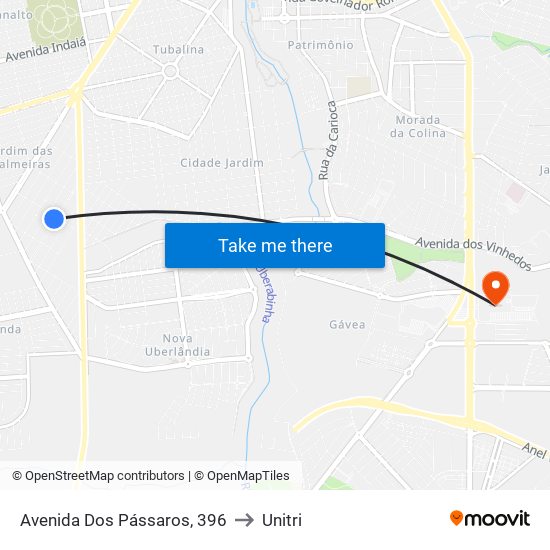 Avenida Dos Pássaros, 396 to Unitri map