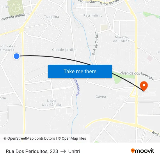 Rua Dos Periquitos, 223 to Unitri map