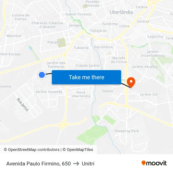 Avenida Paulo Firmino, 650 to Unitri map