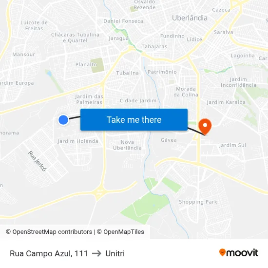 Rua Campo Azul, 111 to Unitri map