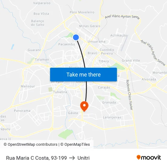 Rua Maria C Costa, 93-199 to Unitri map