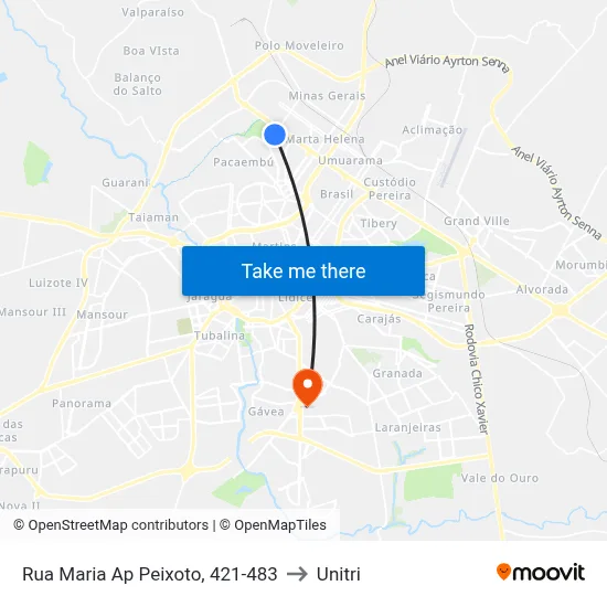 Rua Maria Ap Peixoto, 421-483 to Unitri map