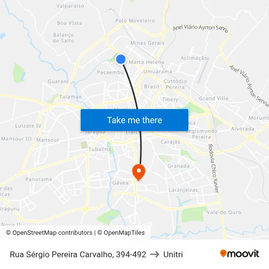 Rua Sérgio Pereira Carvalho, 394-492 to Unitri map