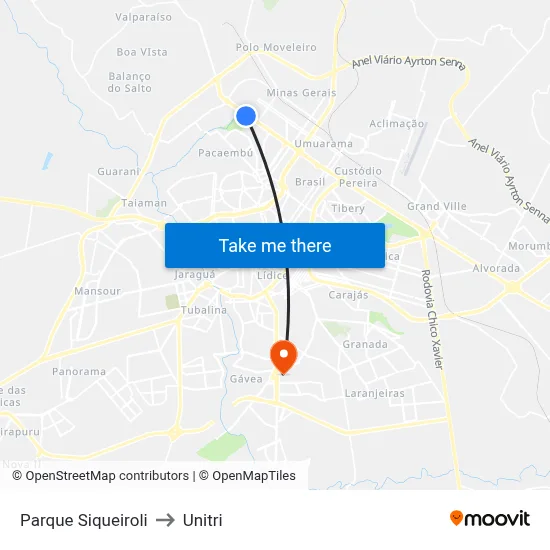 Parque Siqueiroli to Unitri map