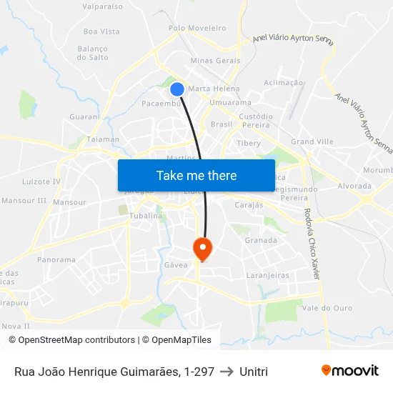 Rua João Henrique Guimarães, 1-297 to Unitri map