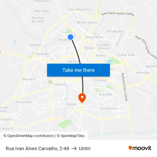 Rua Ivan Alves Carvalho, 2-44 to Unitri map