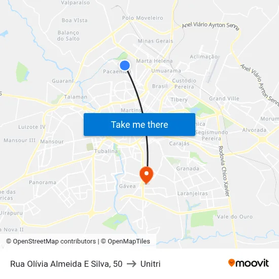Rua Olívia Almeida E Silva, 50 to Unitri map