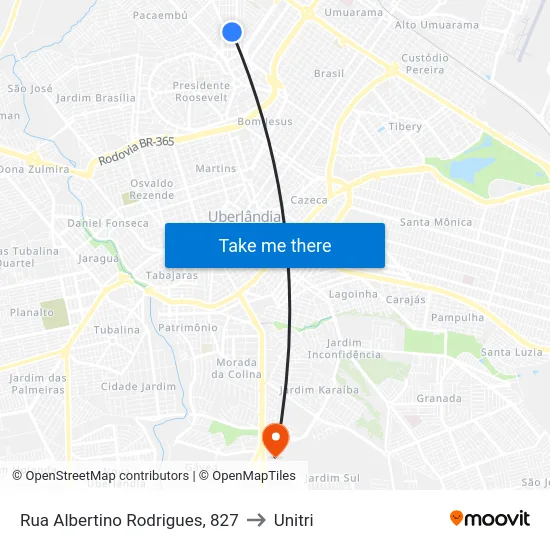 Rua Albertino Rodrigues, 827 to Unitri map