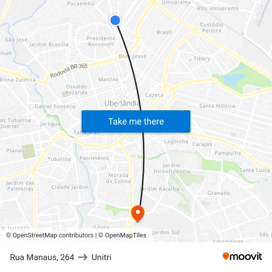 Rua Manaus, 264 to Unitri map