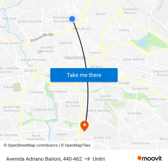 Avenida Adriano Bailoni, 440-462 to Unitri map