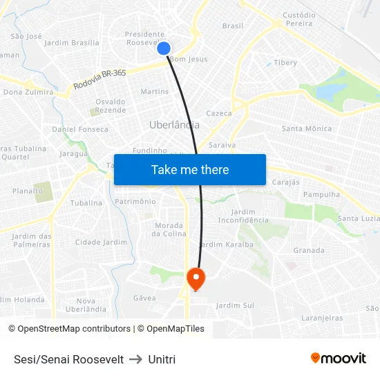 Sesi/Senai Roosevelt to Unitri map