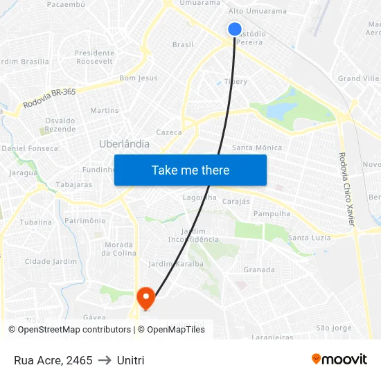 Rua Acre, 2465 to Unitri map