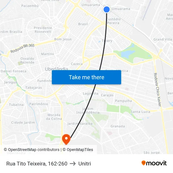 Rua Tito Teixeira, 162-260 to Unitri map