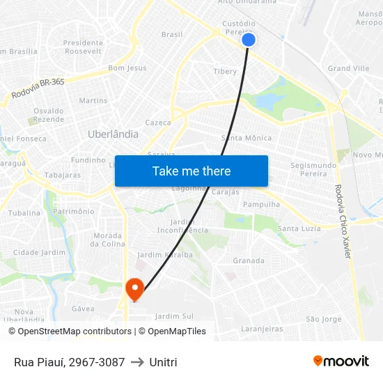 Rua Piauí, 2967-3087 to Unitri map