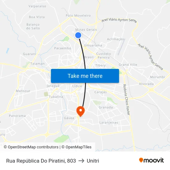 Rua República Do Piratini, 803 to Unitri map