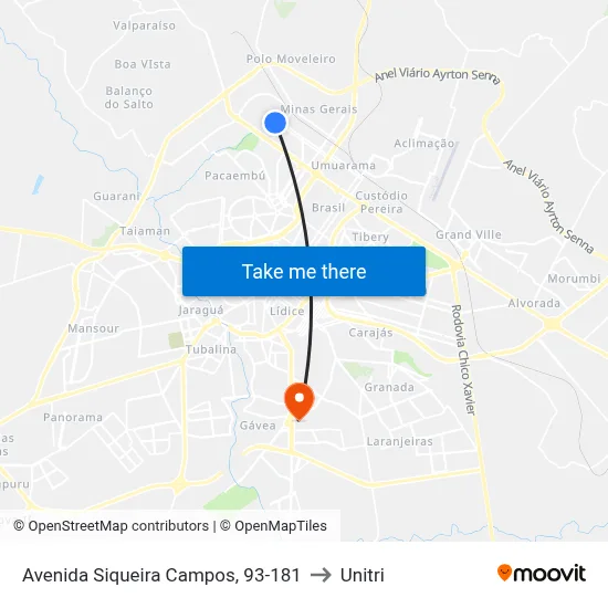 Avenida Siqueira Campos, 93-181 to Unitri map