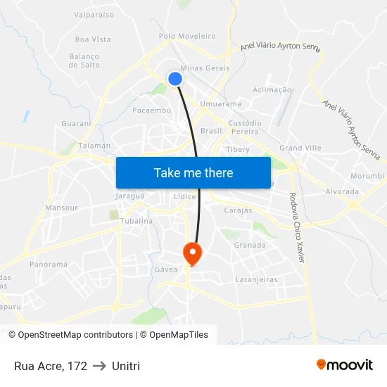 Rua Acre, 172 to Unitri map