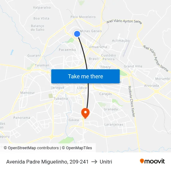 Avenida Padre Miguelinho, 209-241 to Unitri map