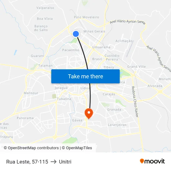 Rua Leste, 57-115 to Unitri map