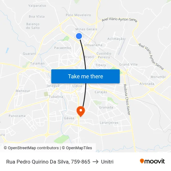 Rua Pedro Quirino Da Silva, 759-865 to Unitri map