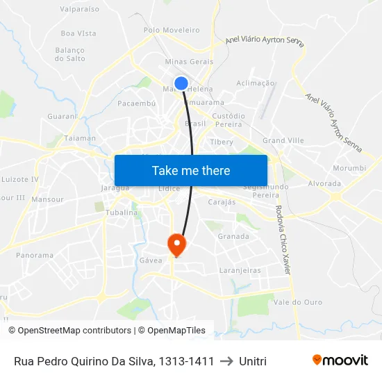 Rua Pedro Quirino Da Silva, 1313-1411 to Unitri map