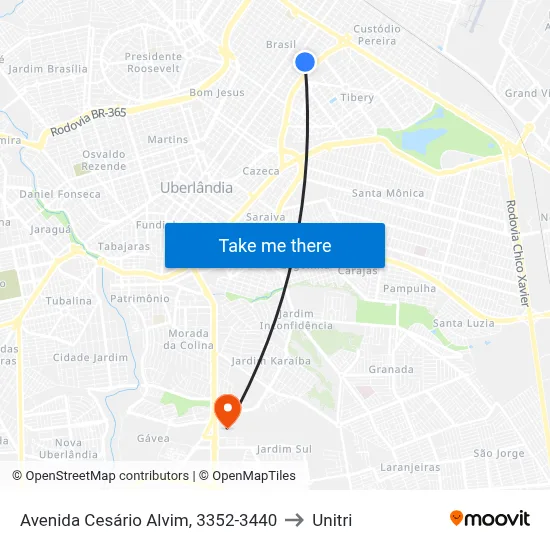 Avenida Cesário Alvim, 3352-3440 to Unitri map