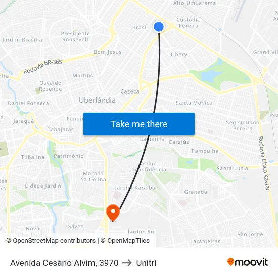 Avenida Cesário Alvim, 3970 to Unitri map