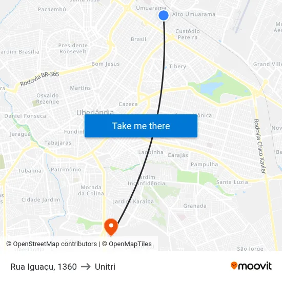 Rua Iguaçu, 1360 to Unitri map