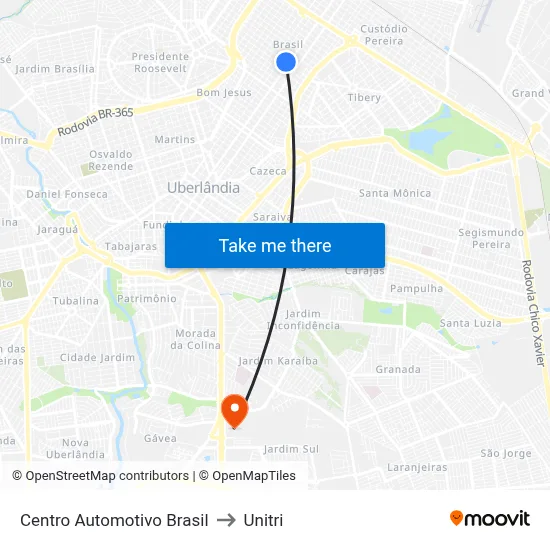 Centro Automotivo Brasil to Unitri map
