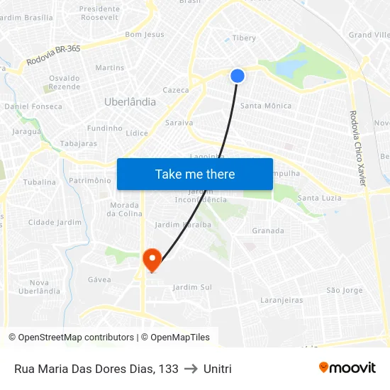 Rua Maria Das Dores Dias, 133 to Unitri map