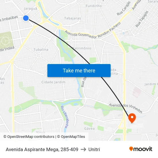 Avenida Aspirante Mega, 285-409 to Unitri map