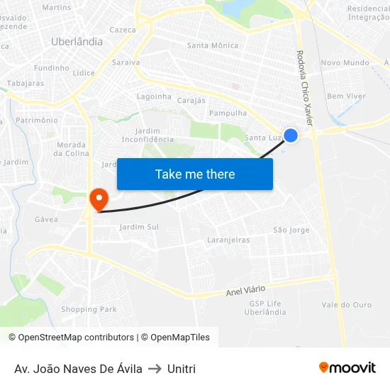 Av. João Naves De Ávila to Unitri map