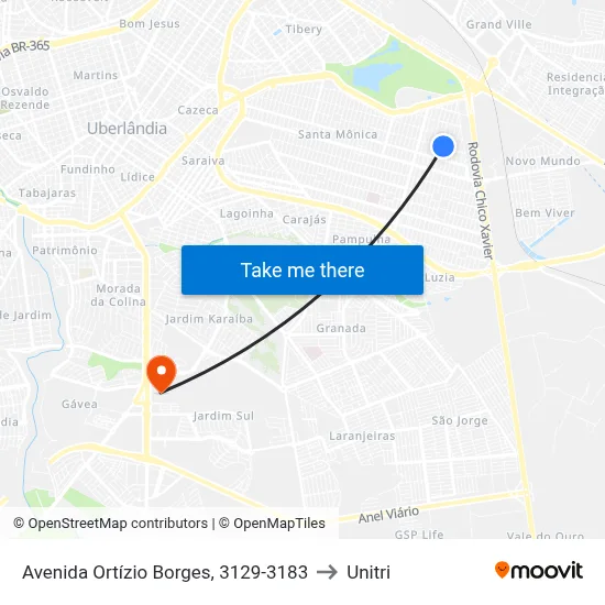 Avenida Ortízio Borges, 3129-3183 to Unitri map