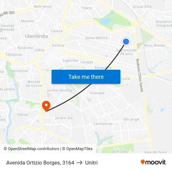 Avenida Ortízio Borges, 3164 to Unitri map
