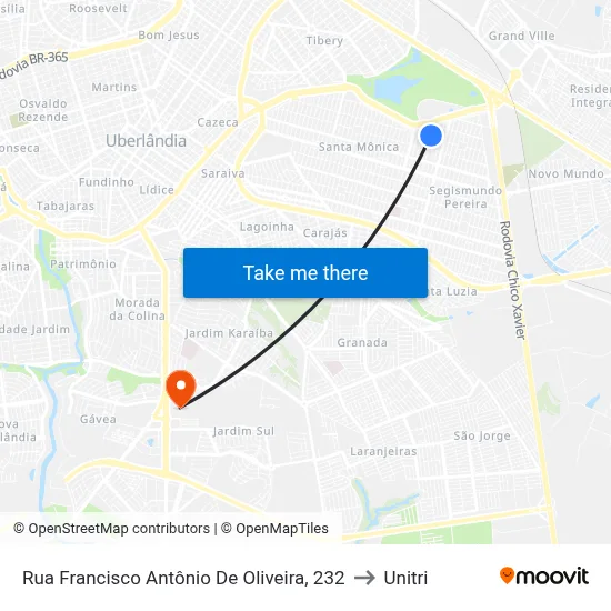 Rua Francisco Antônio De Oliveira, 232 to Unitri map