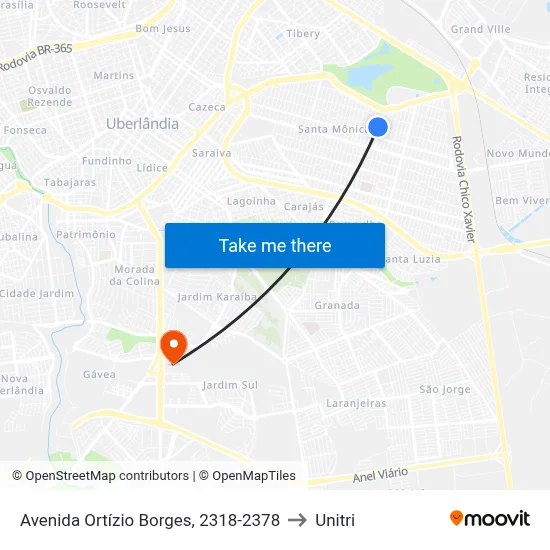 Avenida Ortízio Borges, 2318-2378 to Unitri map
