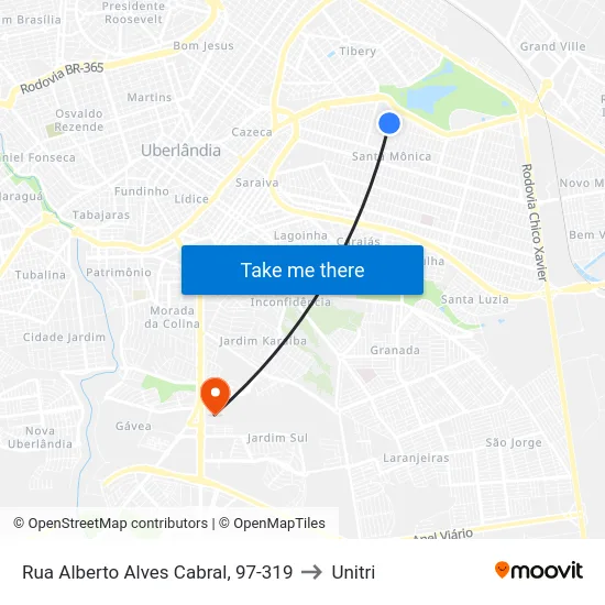 Rua Alberto Alves Cabral, 97-319 to Unitri map
