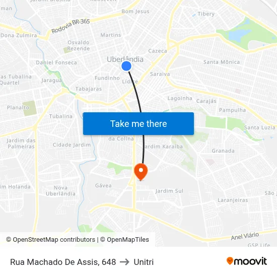 Rua Machado De Assis, 648 to Unitri map