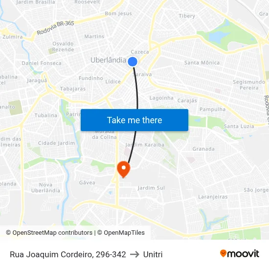 Rua Joaquim Cordeiro, 296-342 to Unitri map