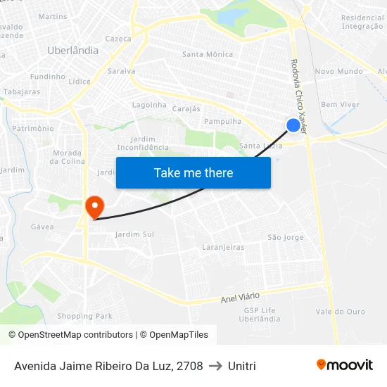 Avenida Jaime Ribeiro Da Luz, 2708 to Unitri map