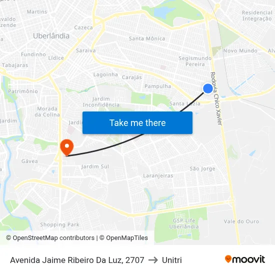 Avenida Jaime Ribeiro Da Luz, 2707 to Unitri map