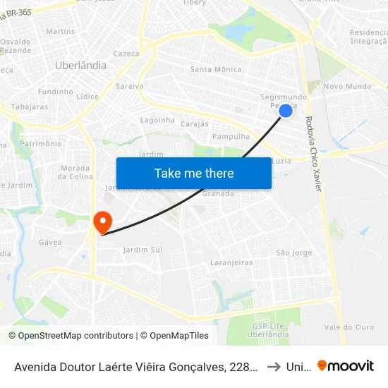 Avenida Doutor Laérte Viêira Gonçalves, 2287-2469 to Unitri map