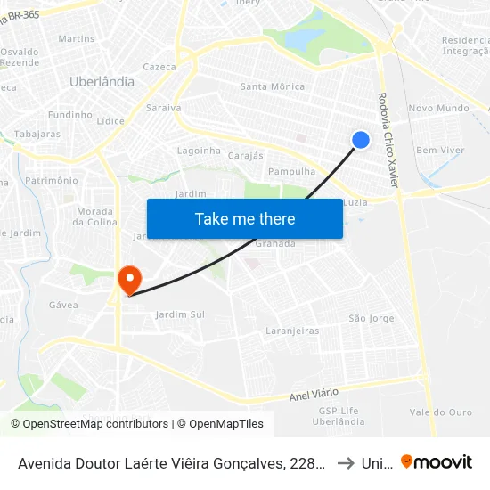 Avenida Doutor Laérte Viêira Gonçalves, 2288-2470 to Unitri map