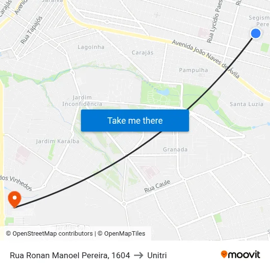 Rua Ronan Manoel Pereira, 1604 to Unitri map