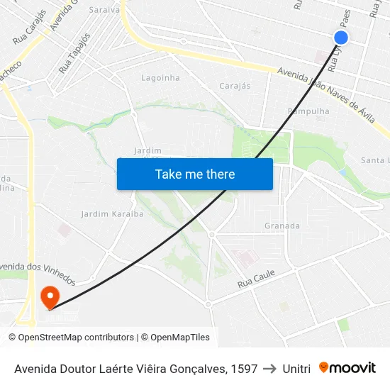 Avenida Doutor Laérte Viêira Gonçalves, 1597 to Unitri map