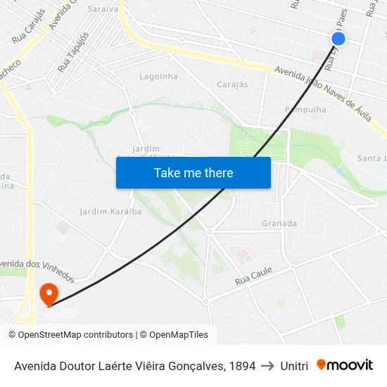 Avenida Doutor Laérte Viêira Gonçalves, 1894 to Unitri map