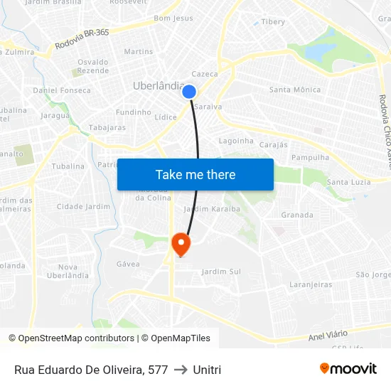 Rua Eduardo De Oliveira, 577 to Unitri map