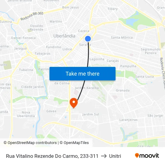 Rua Vitalino Rezende Do Carmo, 233-311 to Unitri map