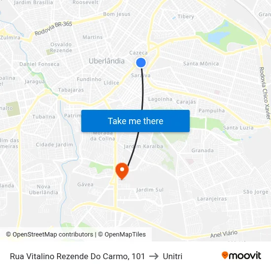 Rua Vitalino Rezende Do Carmo, 101 to Unitri map
